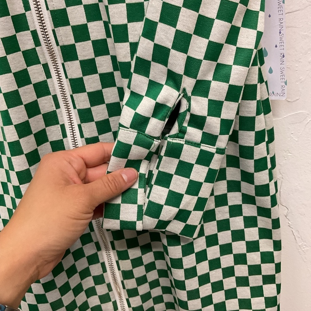 Sweet Rain Green and White Checkered Fabric Mini Dress - Picture 3 of 7